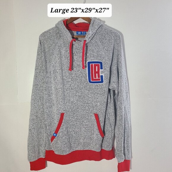 Adidas Los Angeles Clippers NBA Gray/Red/Blue Large Cotton/Polyester Mens Hoodie - Picture 1 of 6